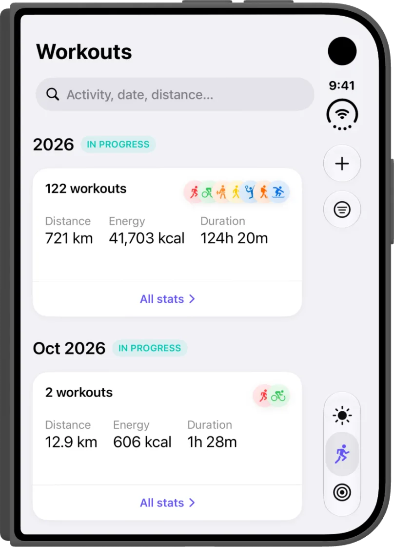Workouts on iPhone Duo, closed