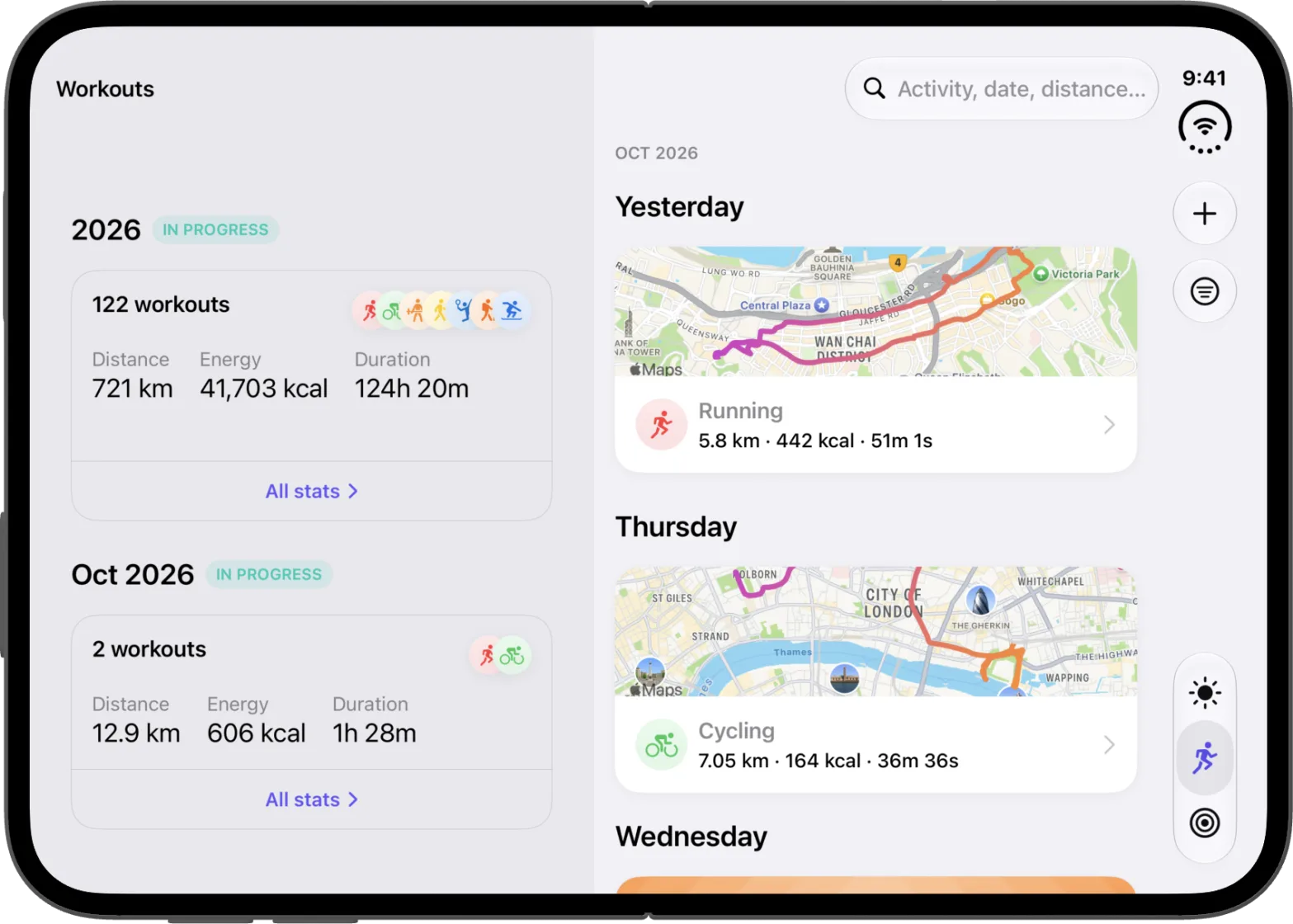 Workouts on iPhone Duo, open in landscape