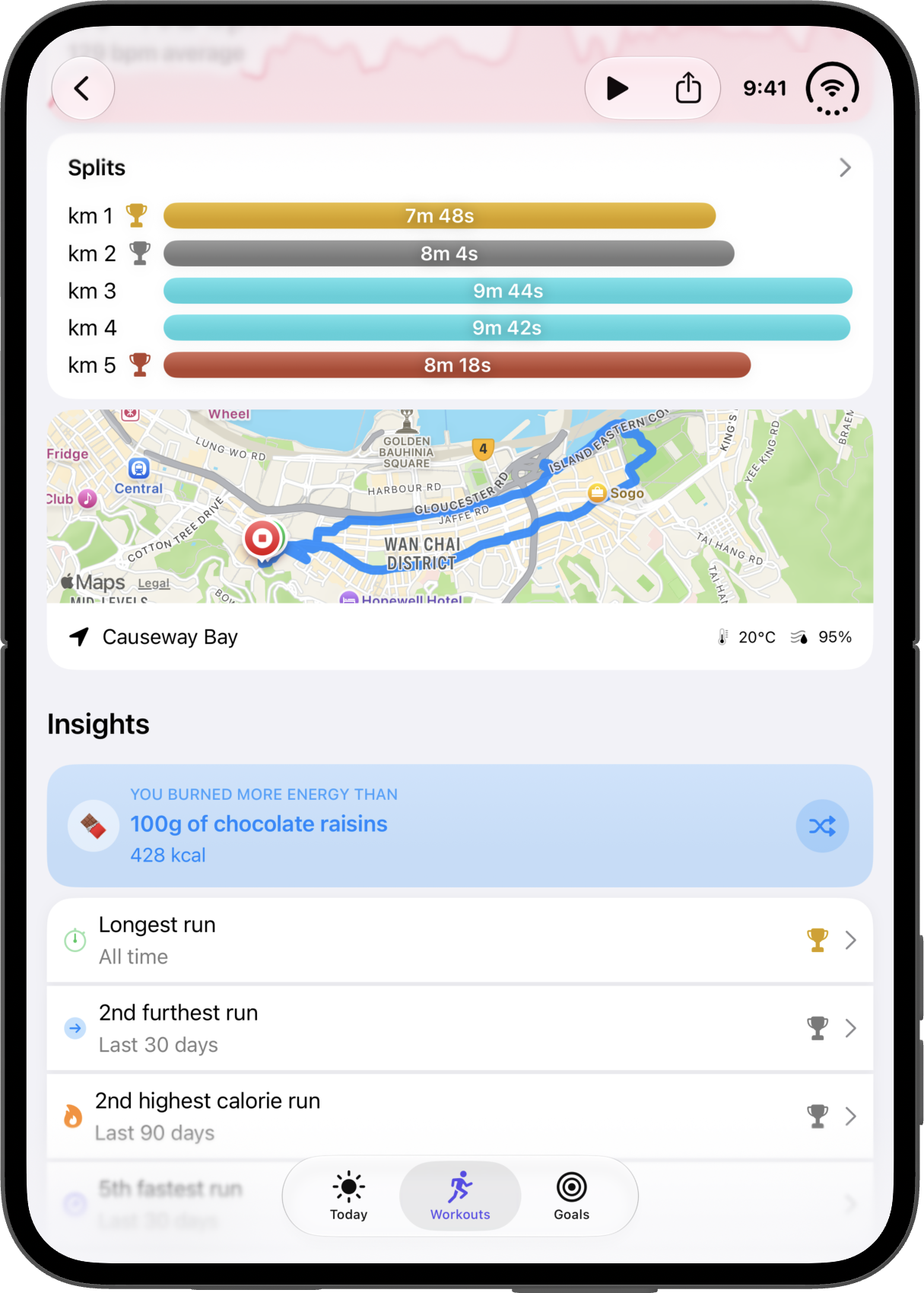 Workout details on iPhone Duo, open in portrait