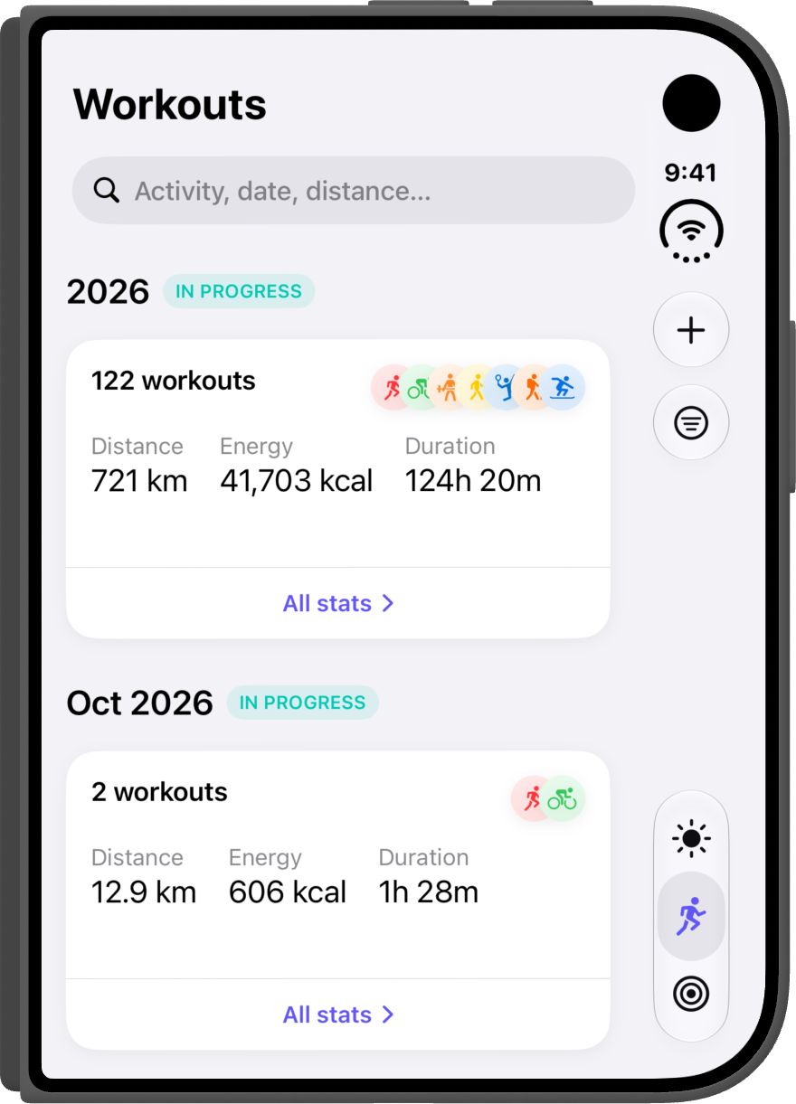 Workouts on iPhone Duo, closed