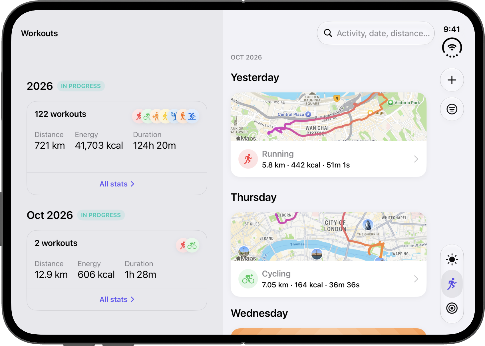 Workouts on iPhone Duo, open in landscape